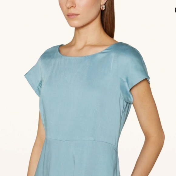 Maxmara Weekend NWT Ghiglia A-line Midi Dress Brushed Satin Linen Water Blue - Picture 14 of 16